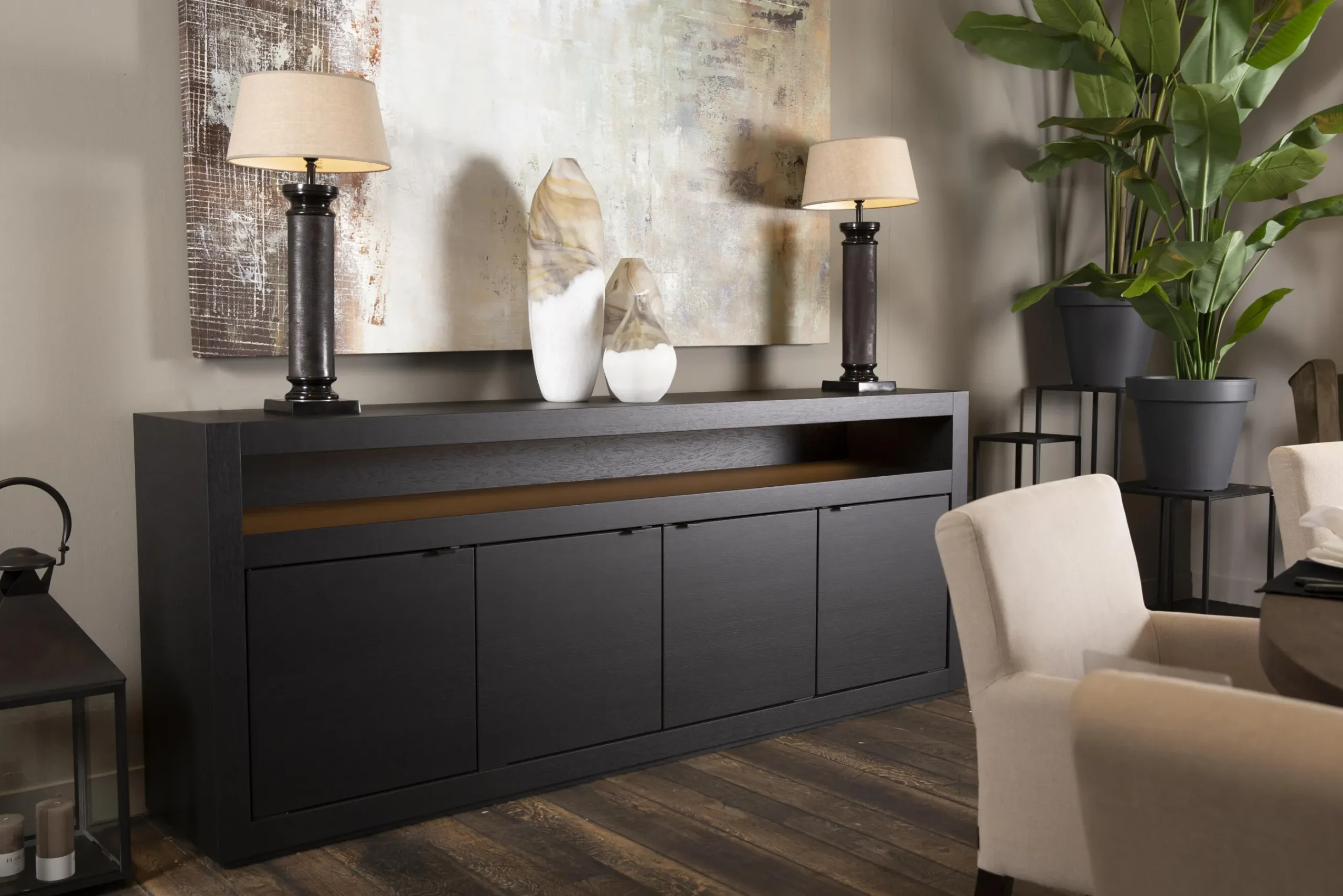 Flamant Bjorn, Dressoir, Zwart, 4 Deurs, Met Dimbare Led-Verlichting