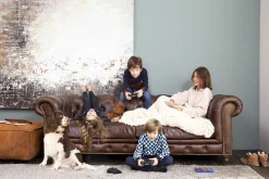 Flamant Edinburgh, Bank, Chesterfield, Leer, Donkerbruin, Driezitsbank